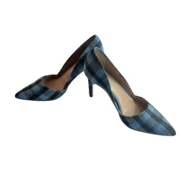 Ann Taylor Womens Azra Pump Heels Blue Combo Plaid Pointed Toe 8M - Picture 3 of 6